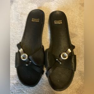 Stuart Weitzman flats sandals black leather upper size 9